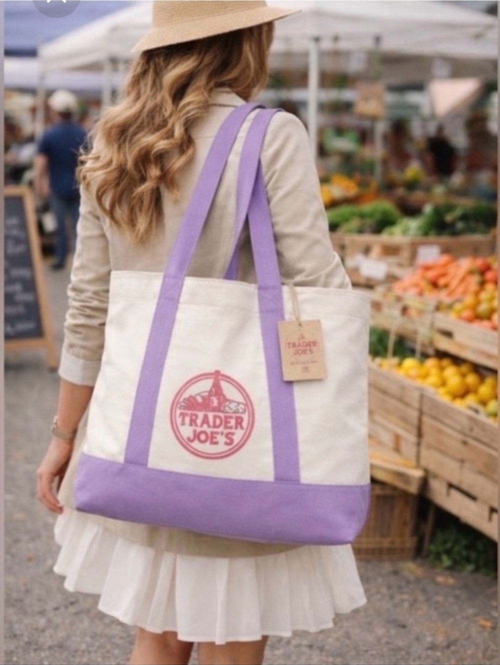 Trader Joe's Canvas Tote Bag in Lavender and Cream